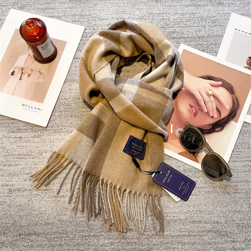 الفاخرة البريطانية الصوف مزج وشاح المرأة منقوشة الكشمير منديل شتاء دافئ الإناث شال في الهواء الطلق صوفية كوريا لينة Bufanda