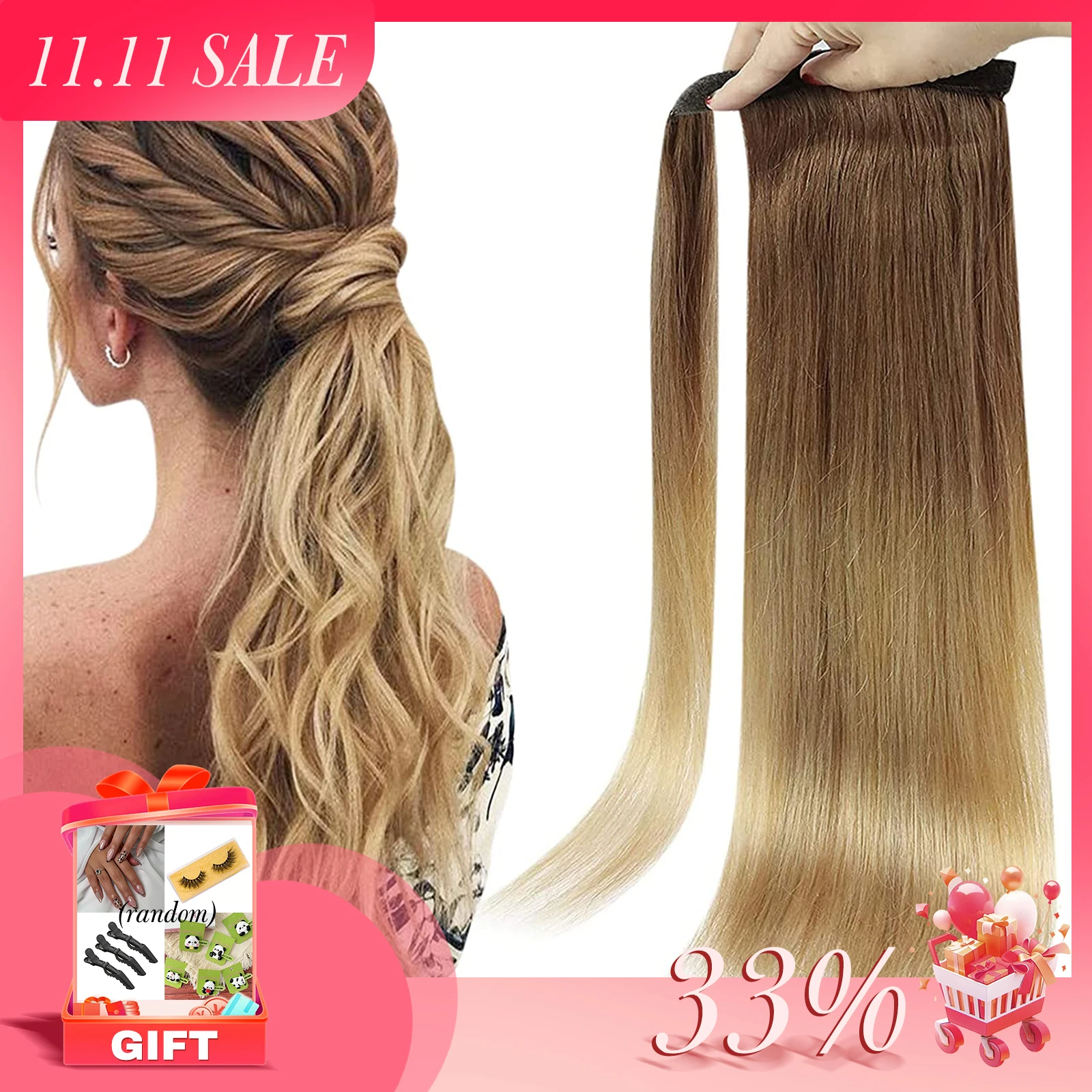 

Полный блеск Ponytai человеческие волосы 70 г/80 г легкие коричневые выцветающие на Золотой Блонд Remy волосы для наращивания человеческие волосы конский хвост