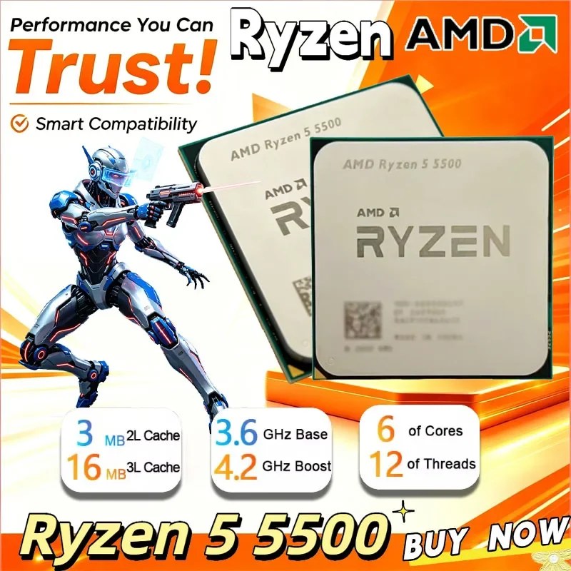 

AMD Ryzen 5 5500 Desktop CPU 6 Core 12 Thread Max 4.2GHz Socket AM4 Gaming OEM Processor Without Retail Box