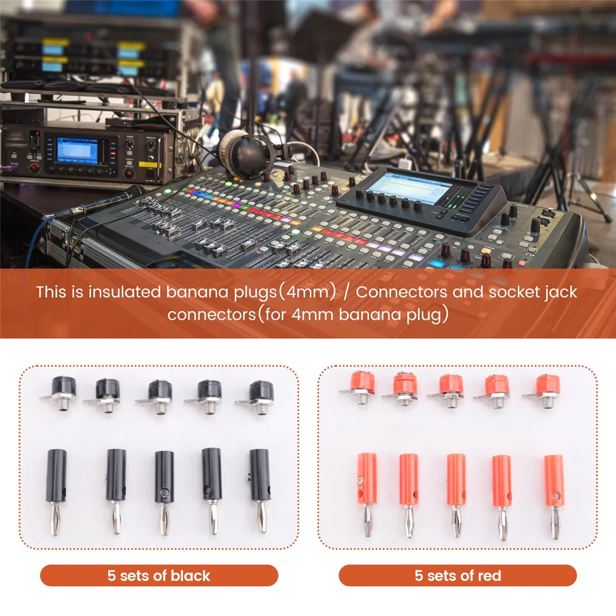 

SSR 4mm 10pcs Banana Plugs and 10pcs Banana Sockets (Black and Red) Jack Connectors