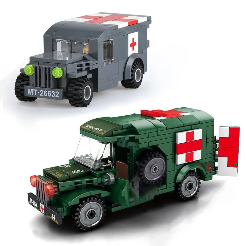 MOC Building Blocks World War II US WC54 Military Medical Vehicle Assembly Ambulance Model Children's Brick Toy Birthday Gift