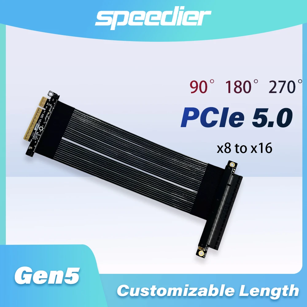 

New PCIe 5.0 X8 To X16 Graphics Card GPU Extension Cable 90 180 270 degrees Shortened Gen5 High-speed Lossless Soft Ribbon Cable