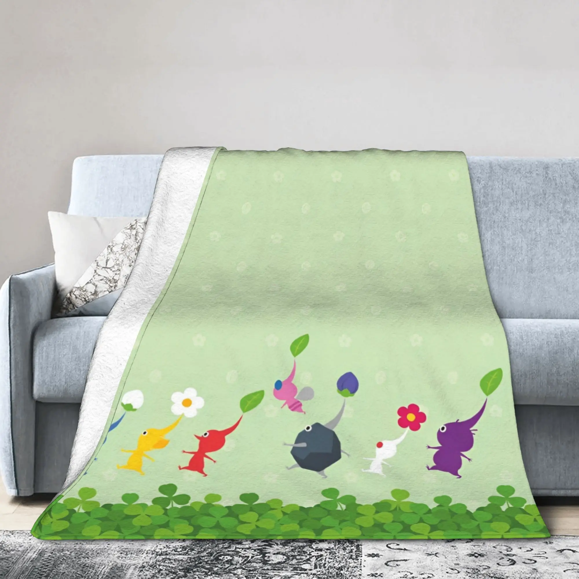 Pikmins Family Cute Fun Novelty Blankets Flannel Game Anime Lightweight Throw Blanket for Bedding Car Breathable