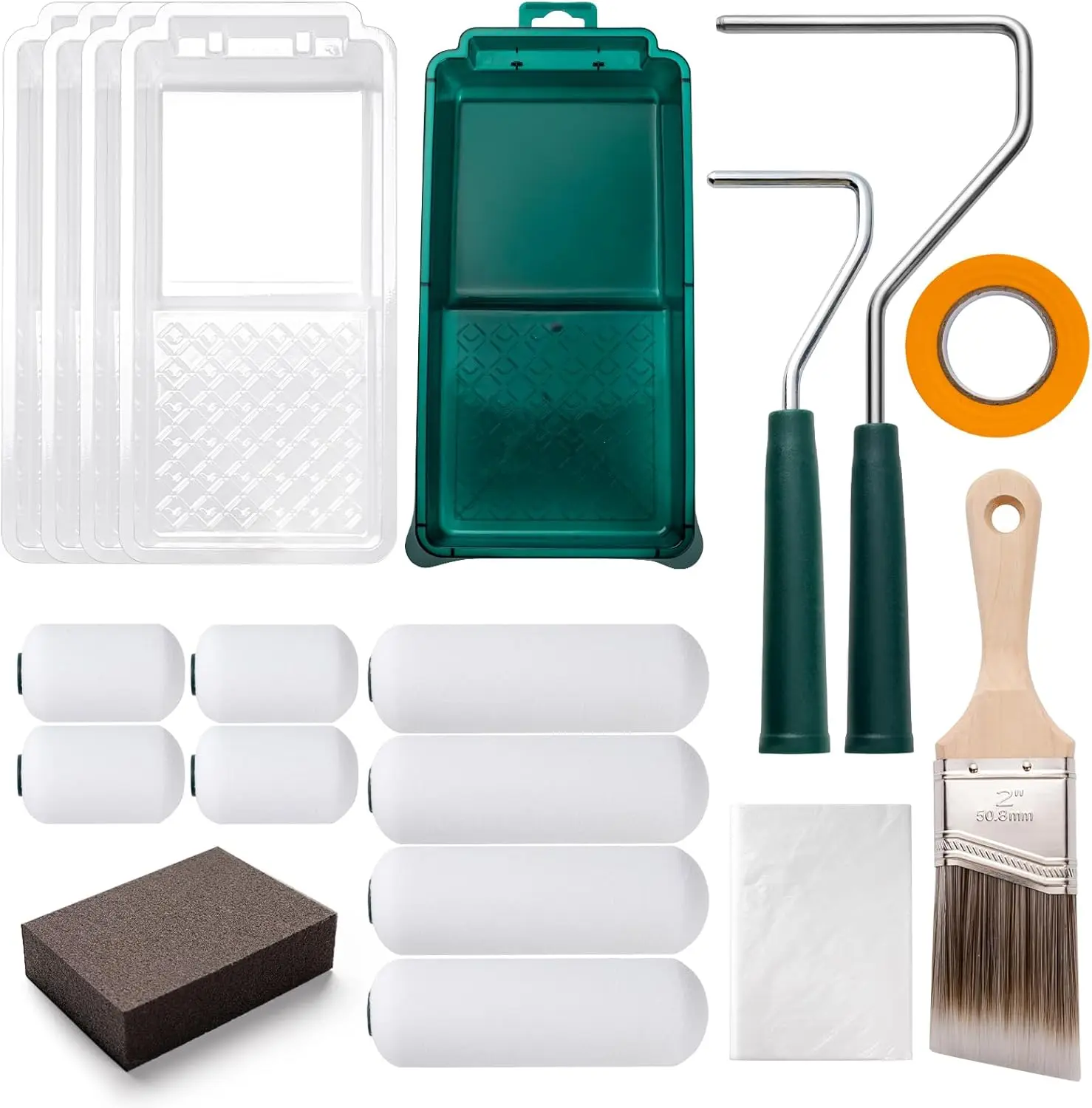 

19-Piece Foam Paint Roller Kit with 4" & 2" Rollers, Tray Liners, Brush for Walls, Trim, Ceilings