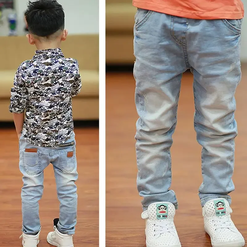 Kids Pants Big Boys Stretch Joker Jeans 2022 Spring Children Pencil Leggings Autumn Denim Clothes For 2 to 14 Years Male Child