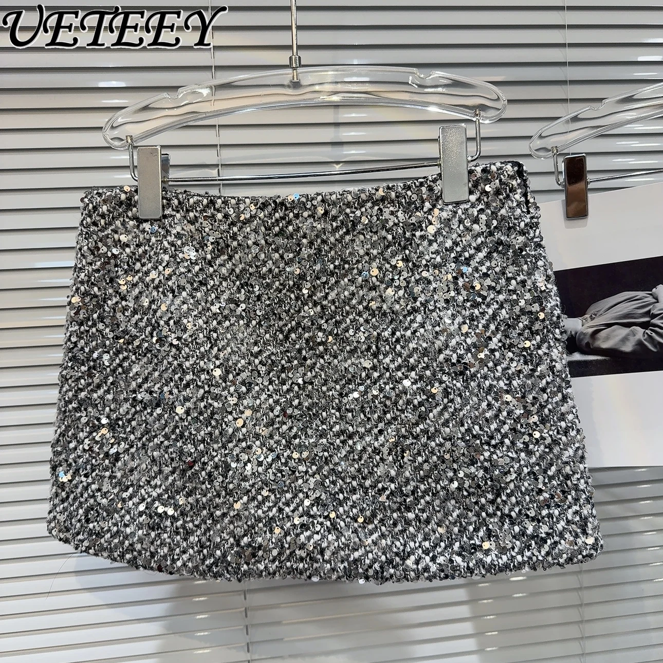 Autumn New Spice Girls Celebrity Sequined Short Skirt Fashion Nightclub Sexy Tweed Anti-light Hip Mini Skirts for Women