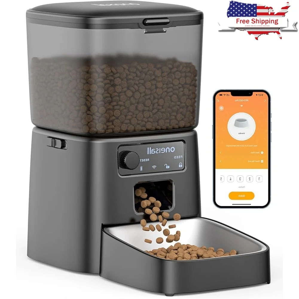 

Automatic Cat Feeder WiFi Controlled Smart Pet Food Dispenser App Timer Portion Control Dry Food Storage Cats 12 Cups Battery