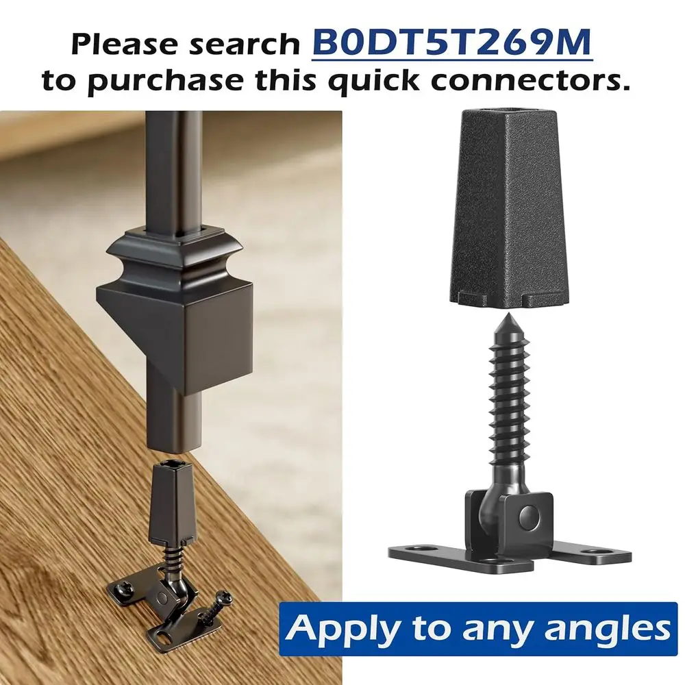 درابزين حديد مجوف أسود لدرابزين الدرج الداخلي - 12 عبوة مع 2 لقمة ثقب خشبية