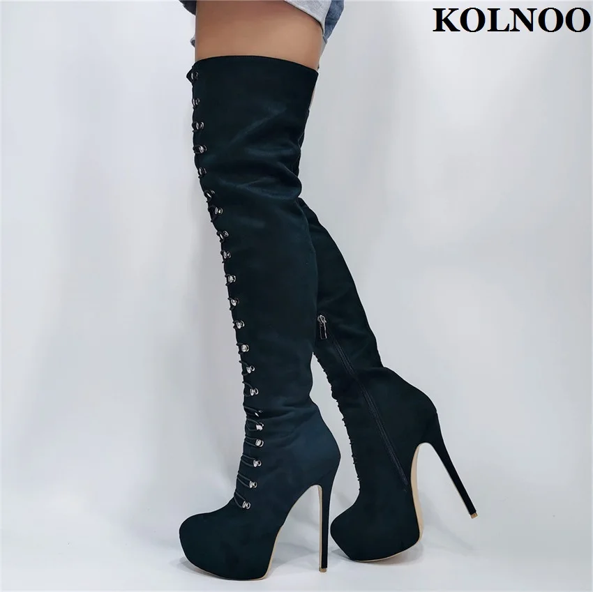 

Kolnoo Handmade Real Pictures Women's High Heel Over Knee Boots Sexy Club Platform Evening Booties Big Size Fashion Winter Shoes