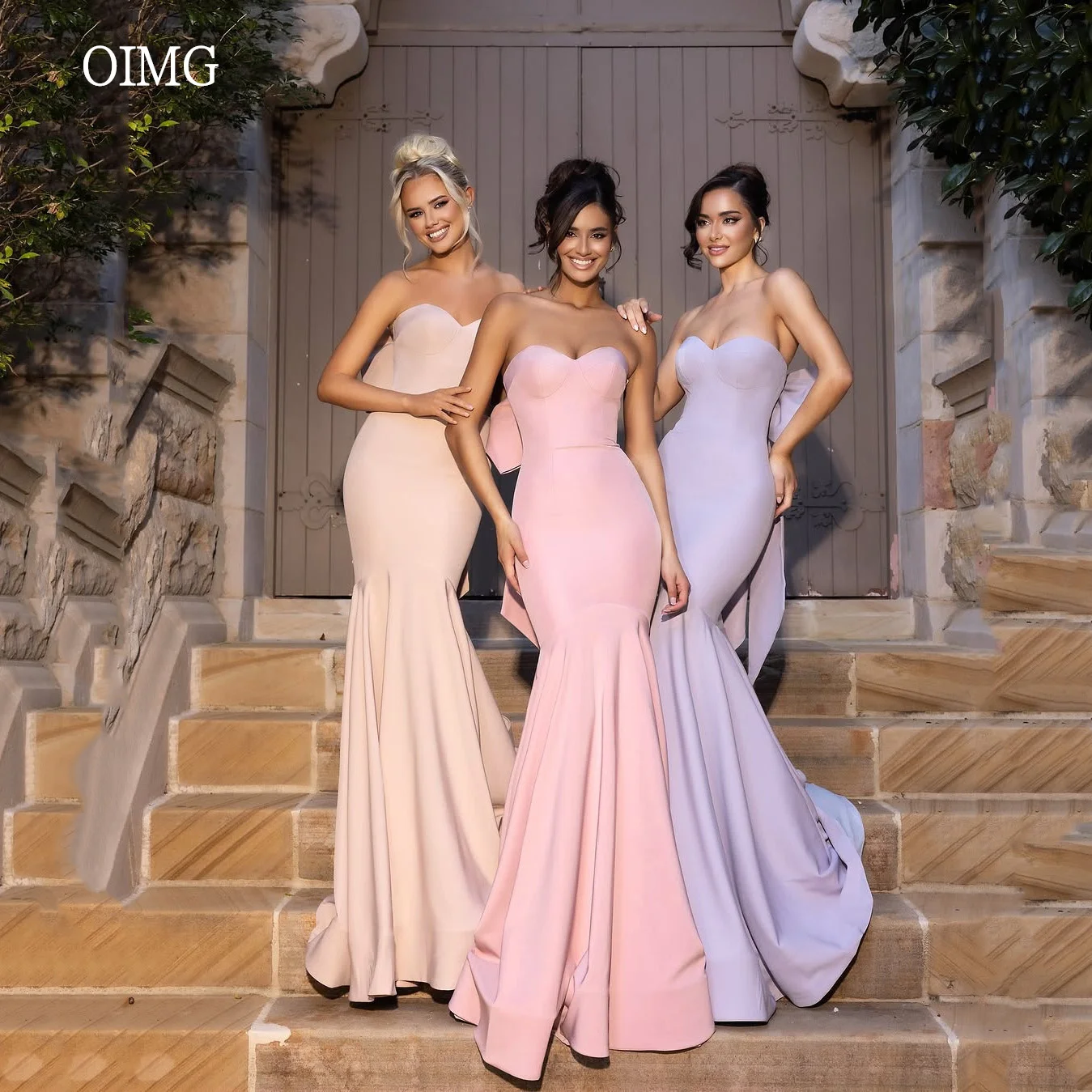 

OIMG Princess Mermaid Wedding Dress Sweetheart Neck With Bow Bridesmaid Dresses Floor Length Wedding Gowns Customized