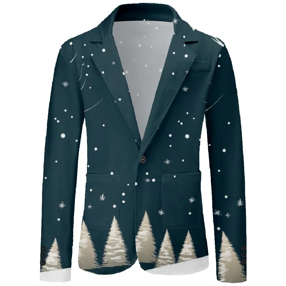 Mens Blazer Christmas Snowflake Printed One Buttons Vintage Casual Coat Business Office Party Jacket Slim Fit Blazers Outfit Men