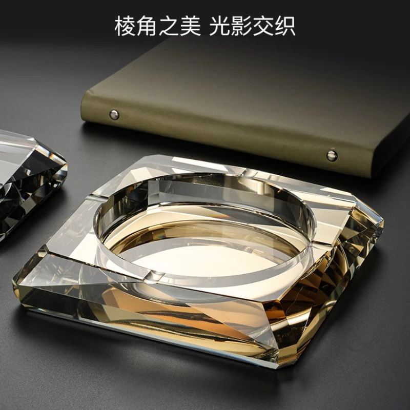 Premium Elegant Large Crystal Glass Ashtray, High-End Creative Light Luxury Decor for Home, Living Room & Office Desk.
