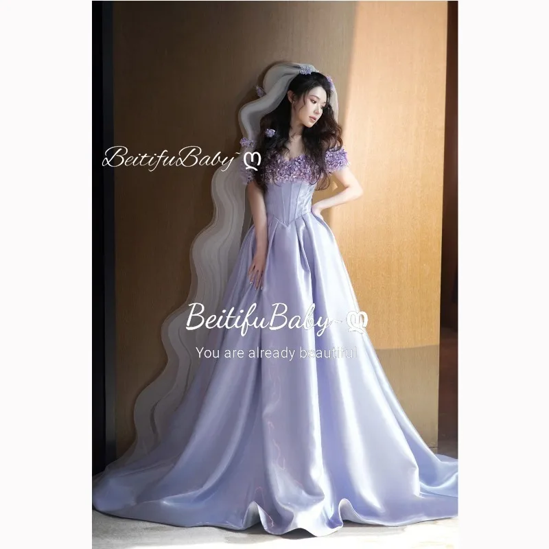 BeitifuBaby 2024 Party Dresses Women Evening Off The Shoulder Purple Appliques Elegant Wedding Party Dresses Female Vestidos