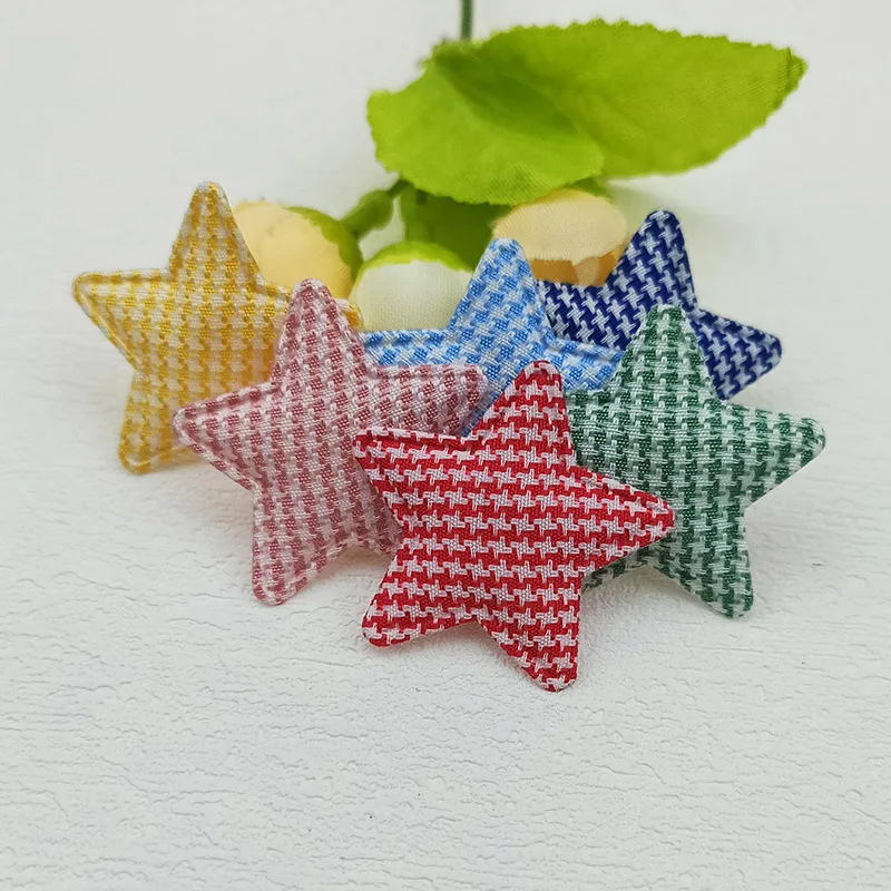 60pcs 3,3 cm Gitters tern gepolsterte Applikation für Kinder Stirnband Haars pange Zubehör Hüte Dekoration Patches