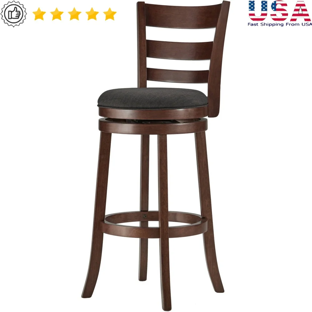 Dark Cherry Swivel Bar Stool with Ring Footrest Comfortable Linen Upholstery 360 Degree Rotation Perfect Dining Kitchen Bar Room