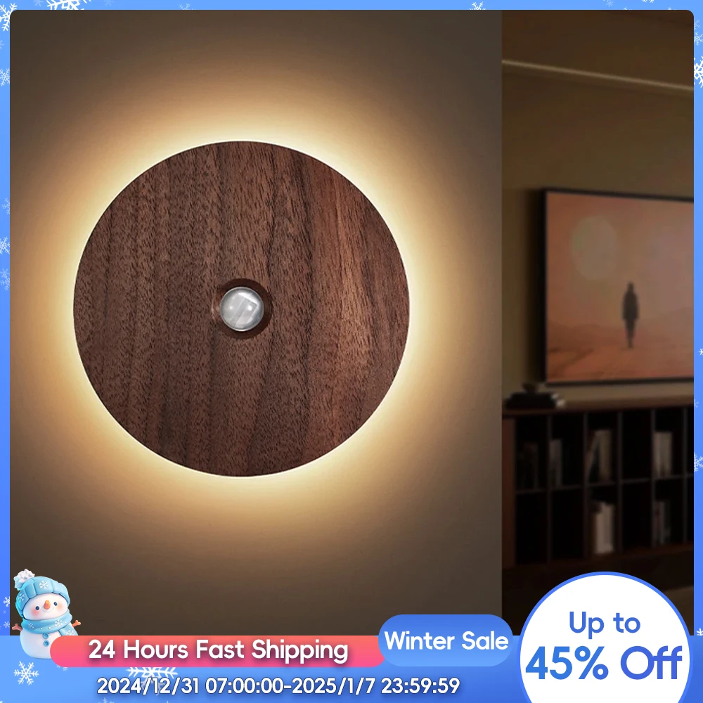 

Motion Sensor Night Lamp LED Intelligent Human Induction Night Light Magnetic Black Walnut Wall Lamp USB For Bedside Staircase