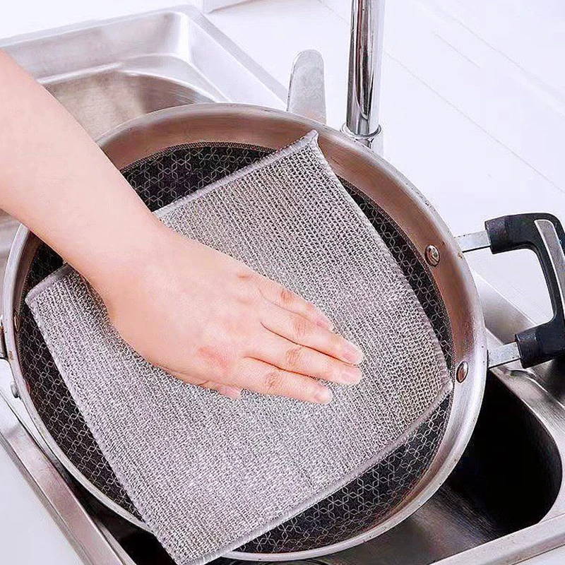 Double Sided Silver Silk Rag Dish Towel Thickened Absorbent Non-Stick Dish Cloth Reusable Cleaning Tool Home Kitchen Accessories