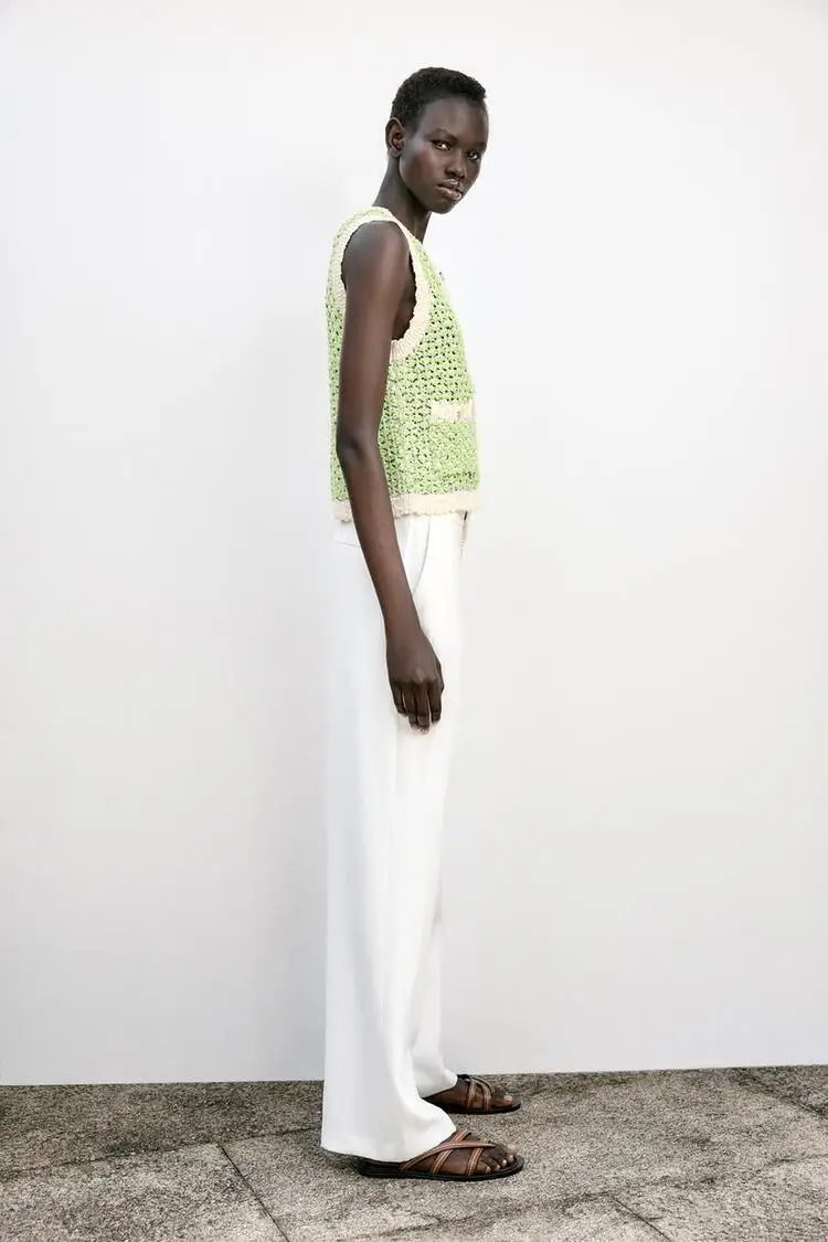 YY1303 ZA25 summer new women's clothing contrasting color splicing texture sleeveless round neck knitted vest vest vest vest ves