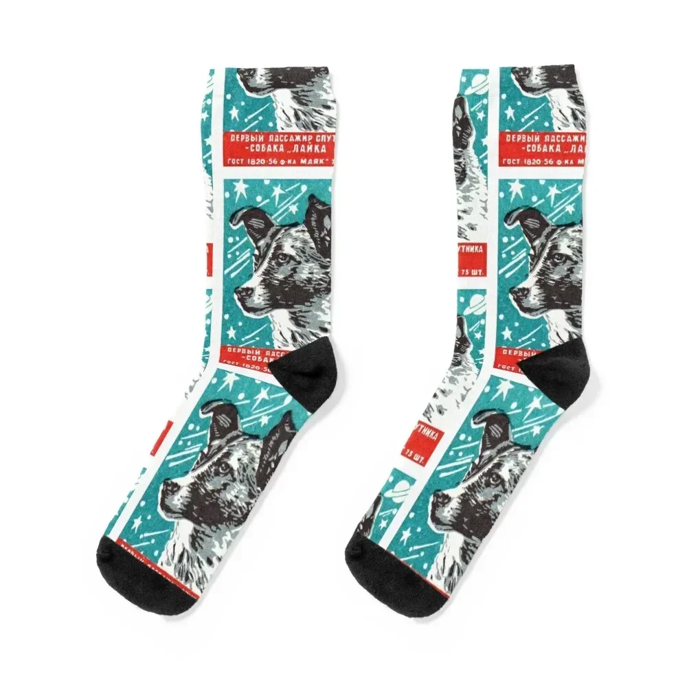 

1950s Laika Space Dog Russian Matchbox Label Socks winter thermal basketball christmas stocking Luxury Woman Socks Men's