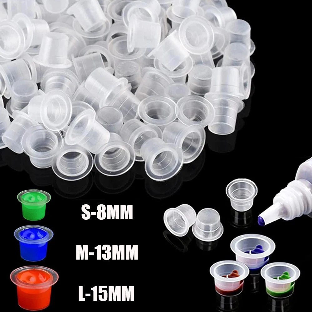 

500/300/100PCS Plastic Tattoo Ink Cups 8mm 13mm 15mm Tattoo Ink Cups Holder Pigment Ink Container Caps Tattoo Accessories