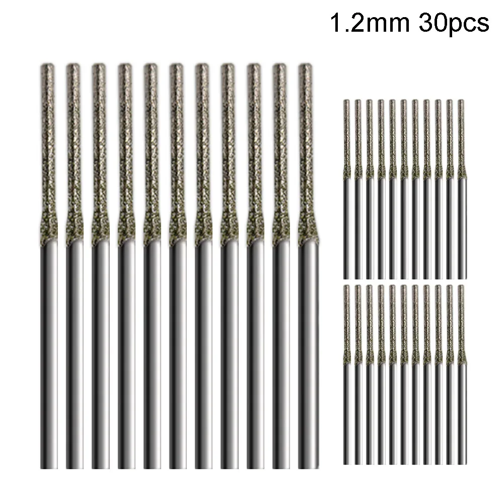 30Pcs Diamond Drill Bit Polishing Bit Cylindrical Grinding Head 0.8-2.5mm 80mesh 2.35mm Shank Gems Lapel Jewelry Engraving Tool