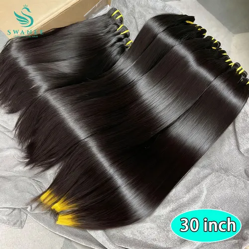 Imagen 2 del producto El cabello humano crudo 100% recto del hueso empaqueta las extensiones sin procesar del pelo de la trama de la pulgada 10-36 # 1B Negro natural para mujer