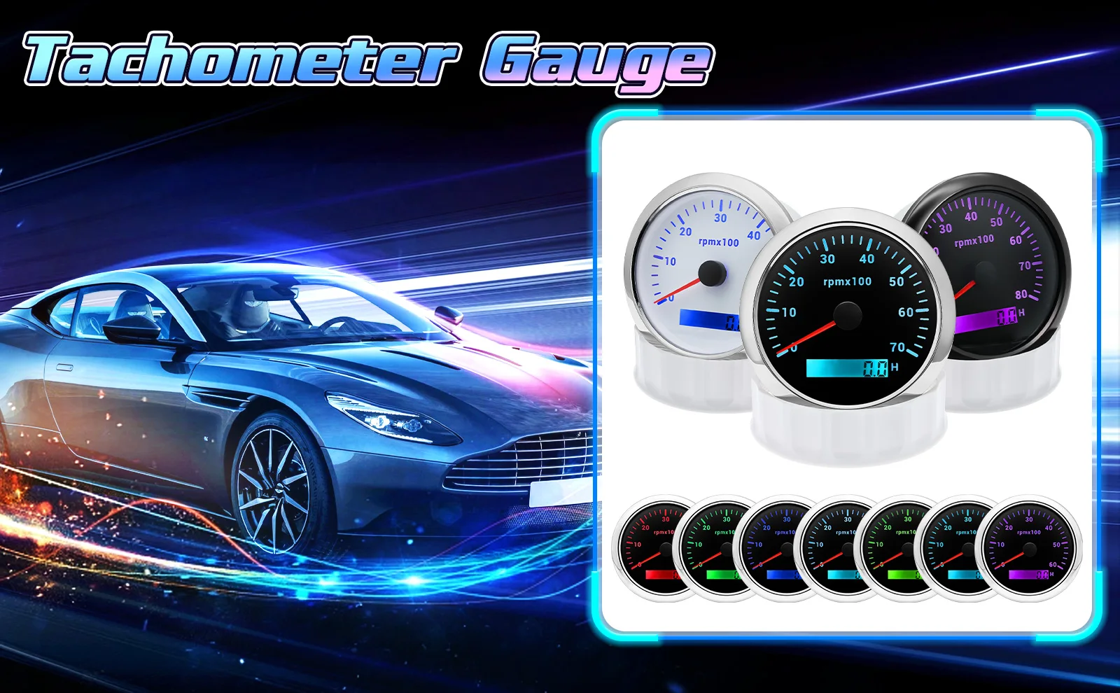 85mm digitale LED 7 Farben Hintergrund beleuchtung 85mm Drehzahl messer 3000/4000/6000/7000/8000 U/min optionale Anzeige für Marine boot Motorrad auto – Detail 8