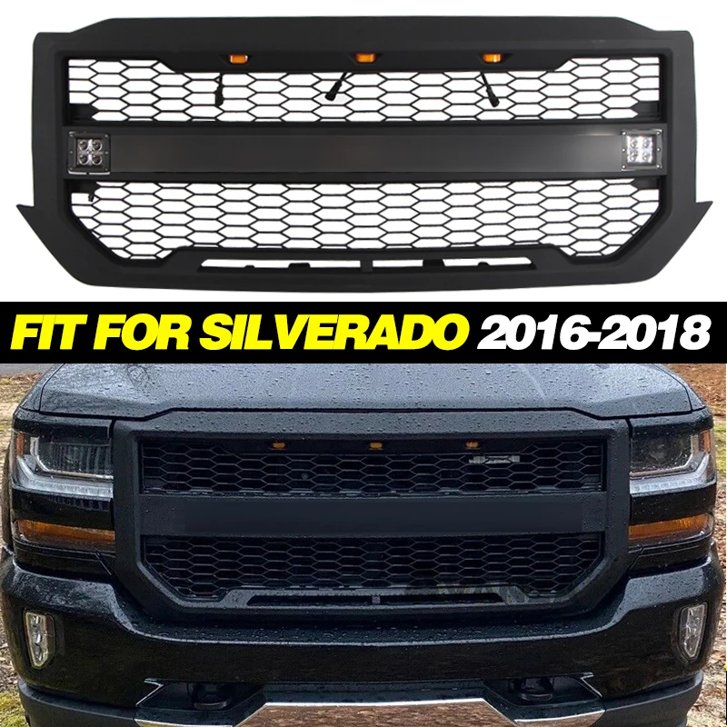 Front Grill With Led Lights Bumper Grille Auto Parts Accessories  Fits For 2016-2018 Silverado Chevrolet Grill