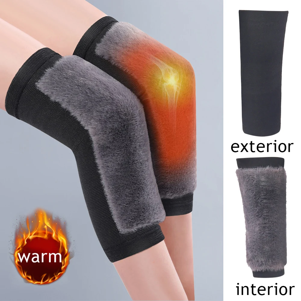 Rodilleras de piel de conejo para mujer, rodilleras cálidas de invierno para personas mayores, rodillera para artritis de piernas frías, soporte para rodilla para correr, Protector de rodilla, 1 par