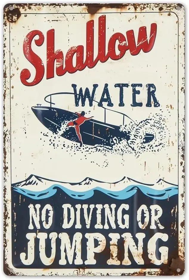Shallow Water No Jumping Or Diving Pool Sign Aluminum Warning Sign Safety Sign for Yard Patio Rustic Tin Poster Club Home P sign