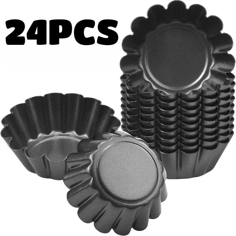 24 Moldes para Tartaletas de Huevo de Acero al Carbono Engrosado, con Forma de Crisantemo, Antiadherentes, para Pasteles, Galletas, Tartas, Pizzas y Muffins Acanalados