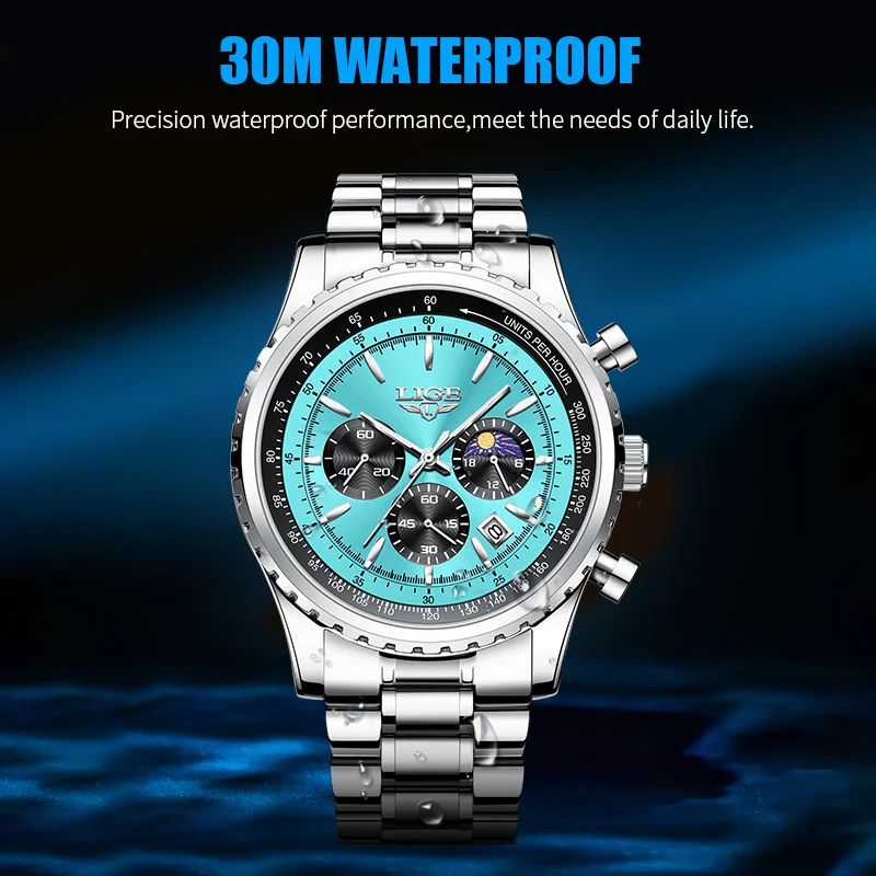 LIGE 2026 Men Watches Top Brand Stainless Steel Sport Date Waterproof Quartz Watch Men Military Wristwatch Relogio Masculino+BOX