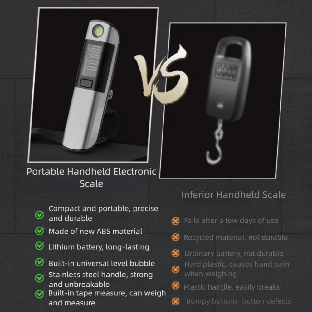 

Ручные весы 50 кг/110 фунтов, ЖК-цифровой высокоточный вес для багажа с рулеткой, мини-крючок для взвешивания для дома