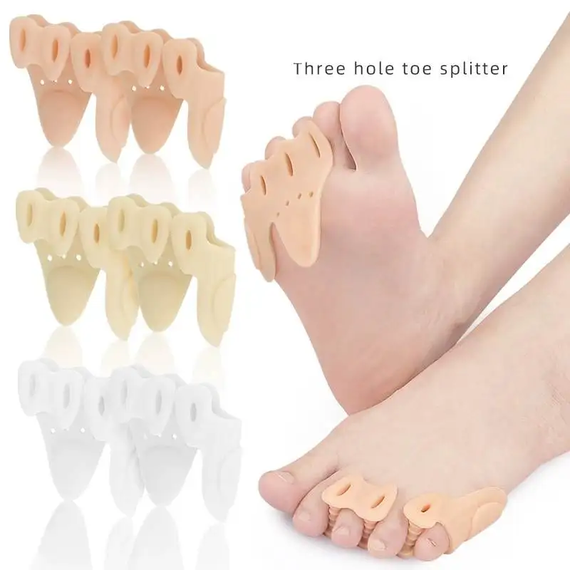 1/2Pairs Silicone Toe Finger Separator 3 Hole Hallux Valgus Orthopedic Spacers Bunion Overlapping Hammer Foot Care Corrector