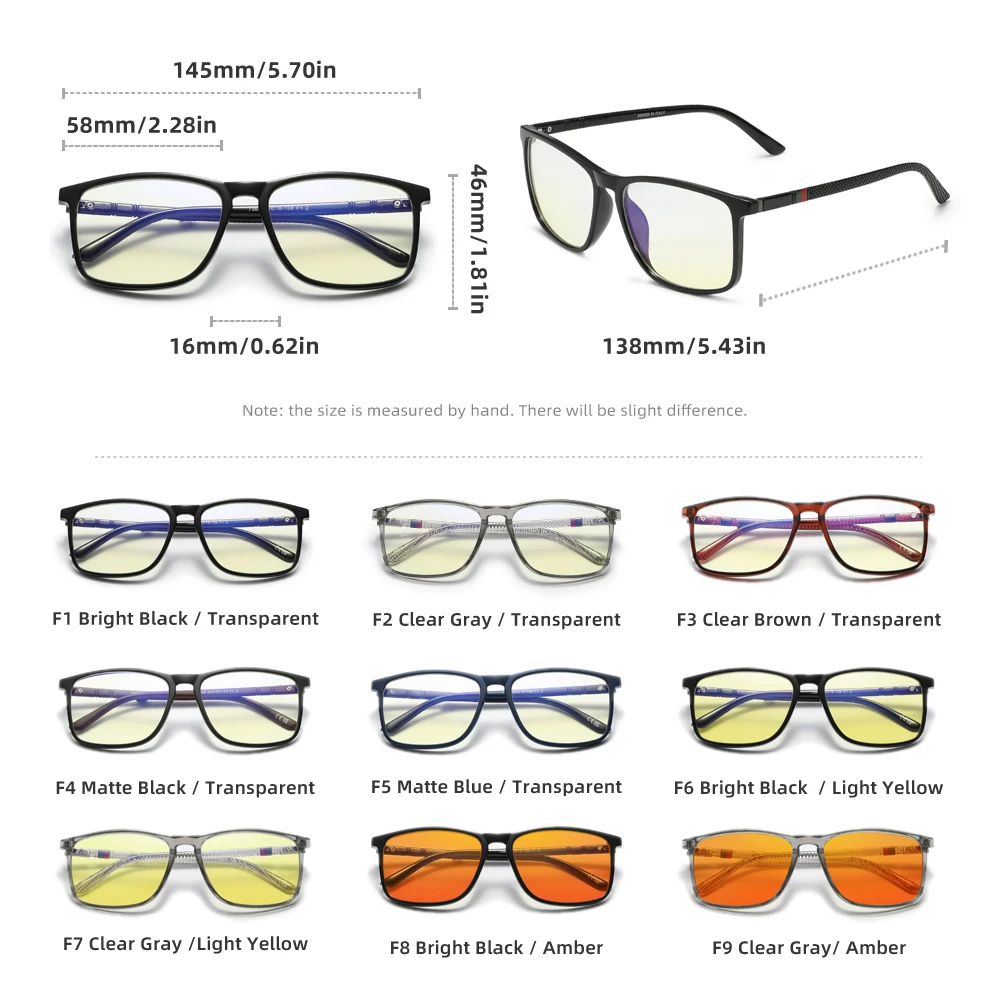 Rectangle Blue Light Blocking Computer Glasses Frame No Degree Anti-Blue Ray Eyewear Blocking Glasses for Woman Men