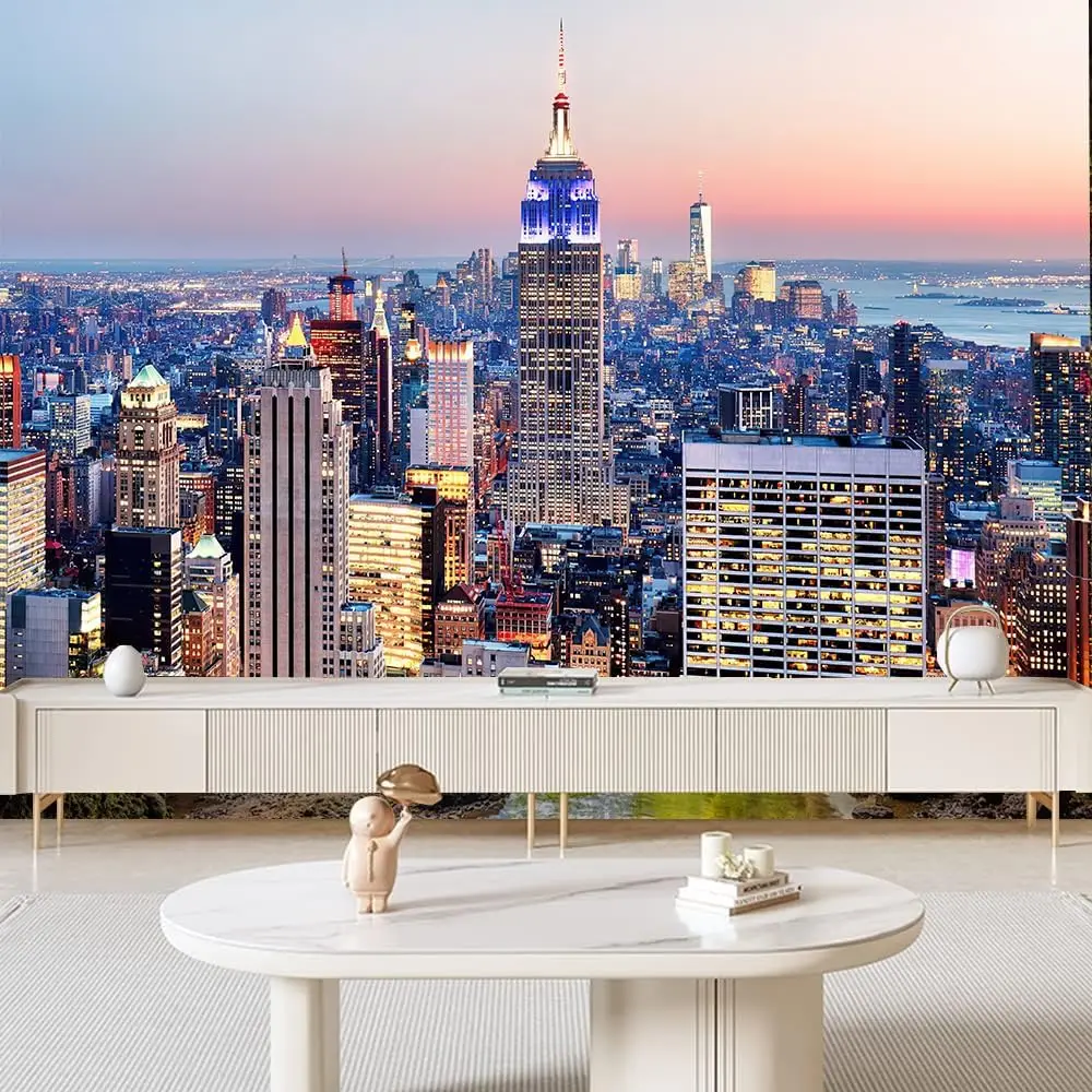New York City Skyline Tapestry – Modern Night Lights & Trippy Urban Art for Bedroom, Living Room or Dorm Decor