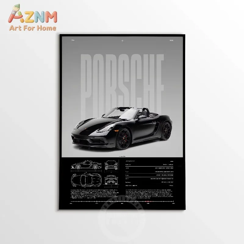 Frameless Porsche GT3 RS Canvas Wall Art Technical Drawing Sports Car Poster Living Room Bedroom Home Decor Wall Prints Gift