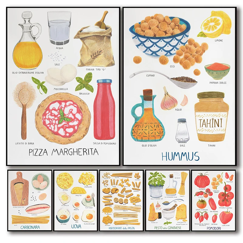 Póster minimalista de receta de comida, Delicioso Pesto Alla Genovese, impresiones de mermelada, pintura en lienzo, imágenes artísticas de pared, decoración de la habitación del hogar y la cocina