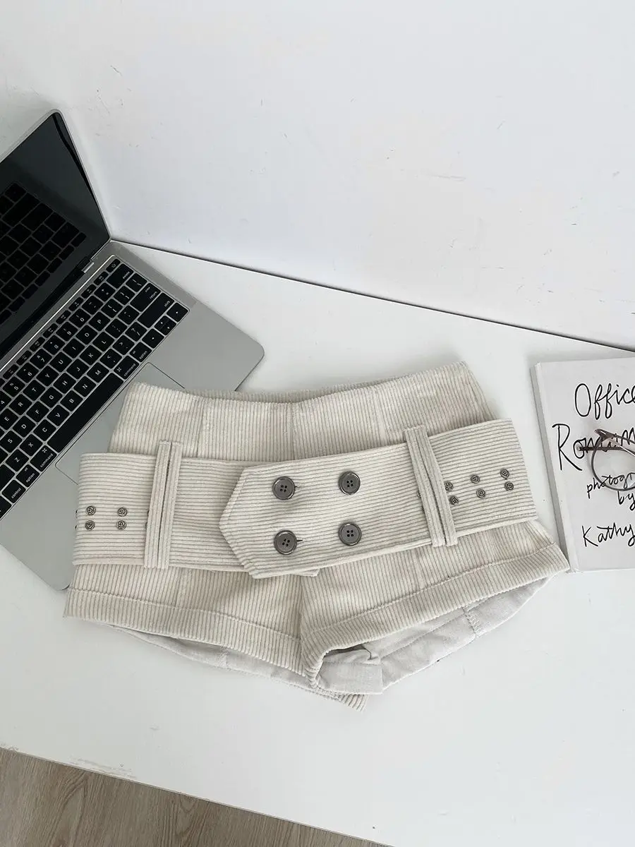 Retro Belt Low Waist Corduroy Shorts Women 2026 New Spice Girl Casual Y2k Shorts - Image 3