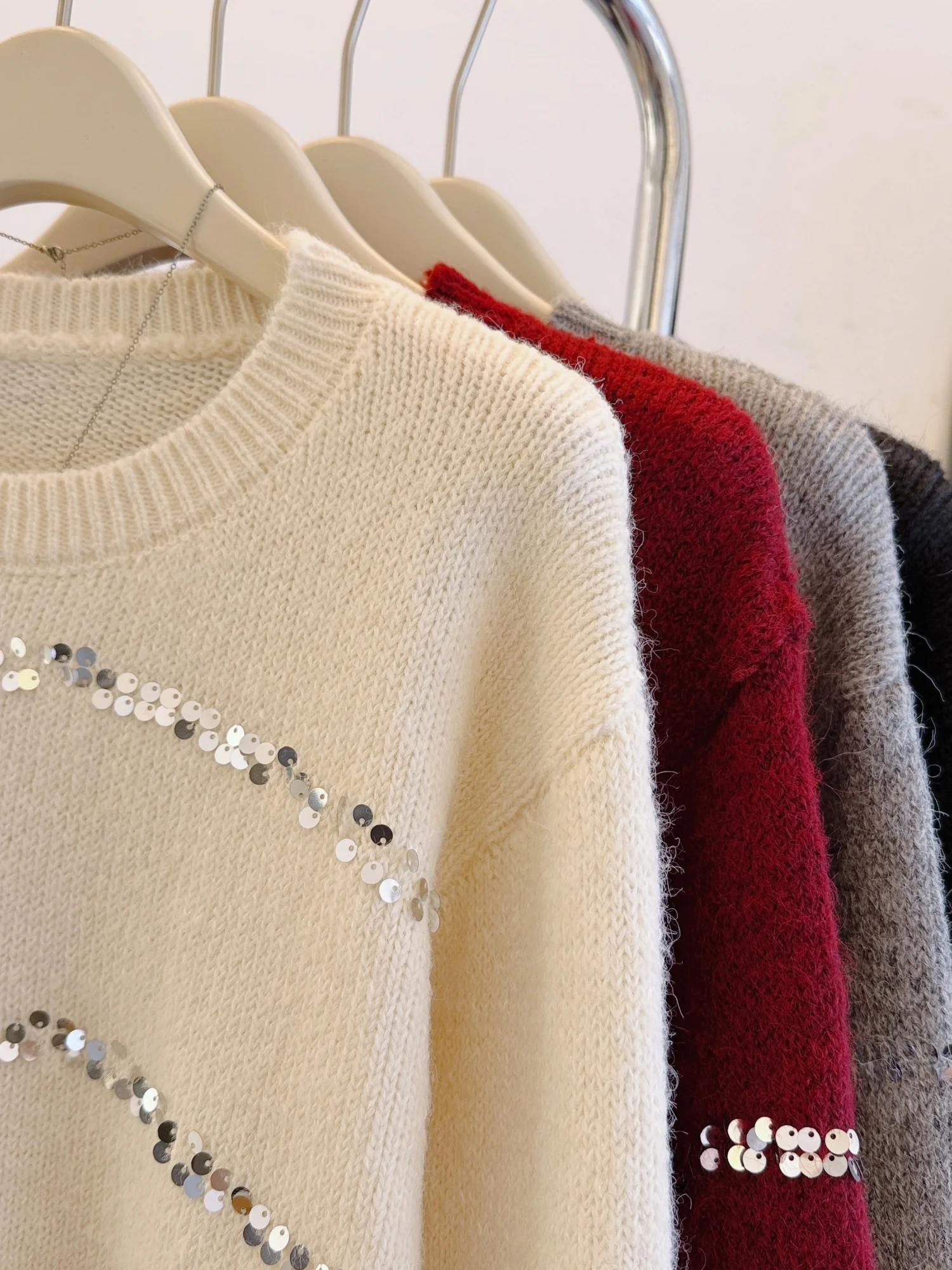 سترة تريكو نسائية حمراء مستديرة للربيع والخريف والشتاء فضفاضة ومريحة وناعمة ومريحة وطويلة #2