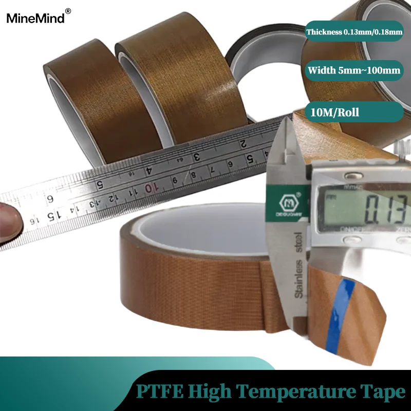 1/3/8 Roll Width 5~100mm PTFE Coated Fabric Tape Thickness 0.13mm/0.18mm High Temperature for PTFE Tape Electrical Insulation