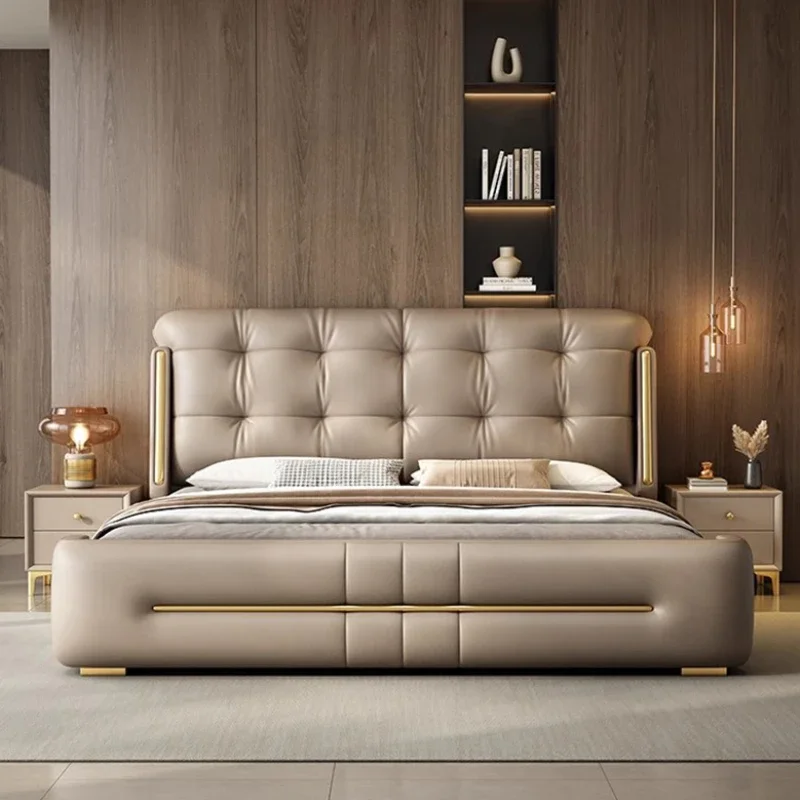 Italian Aesthetic Queen Bed Storage Elegant Low Profile Double Bed Modern King Frame Letto Matrimoniale Bedroom Furniture