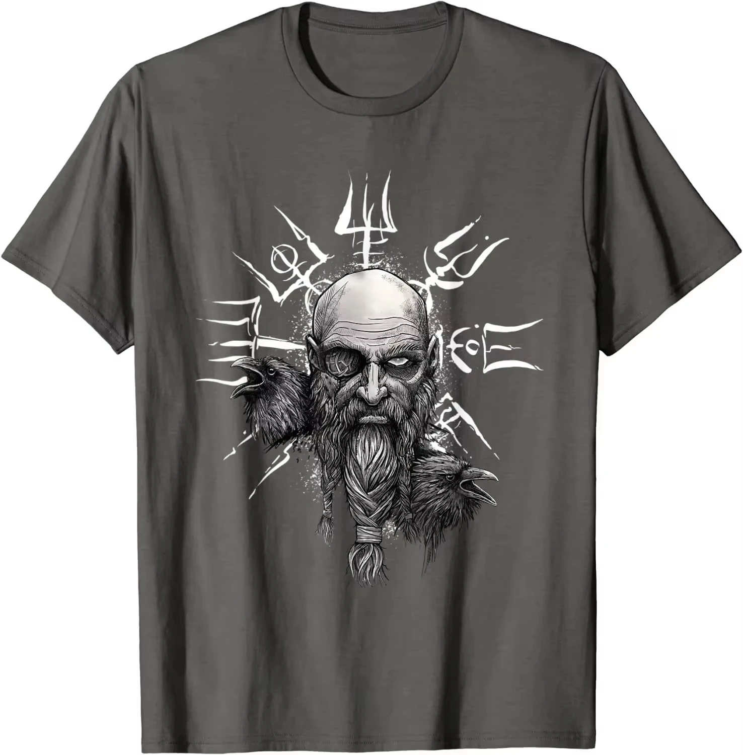 Fashion Norse Myth Vegvisir Rune Odin Raven Hugin and Munin T-Shirt 100% Cotton O-Neck Summer Short Sleeve Casual Mens T-shirt