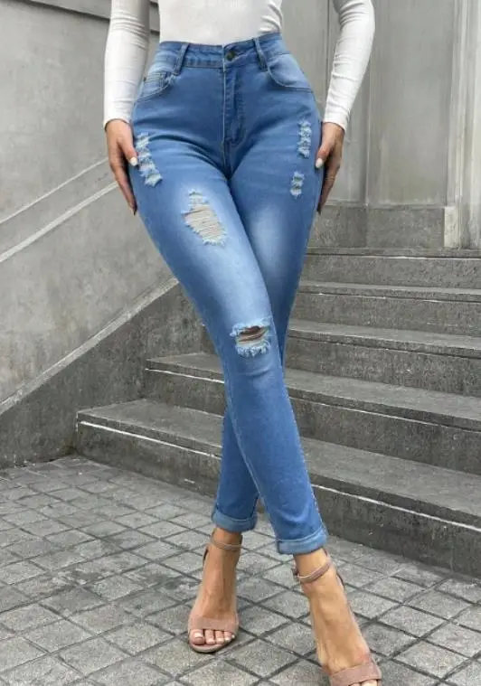 

2026 New Fashion Casual Elegant Sexy Spring and Autumn Women's Pants Pierced Jeans Female Clothing Female Trouser Casual Bottom