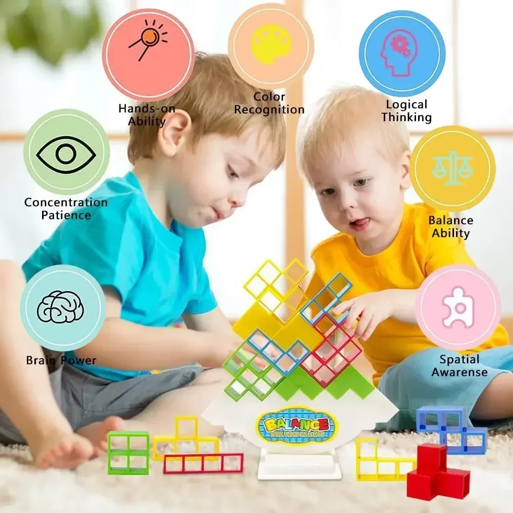 64 Building Block Toys Russian Building Blocks Tetra Tower Game Children Swing Balance Stacking Table Game for Kids & Adults
