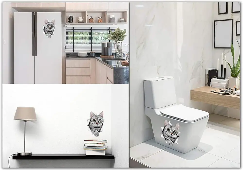 FTC-1036 Three Ratels 3D Cat Stickers Grey Tabby  for Laptop Moto Skateboard Luggage Refrigerator  Toy Sticker