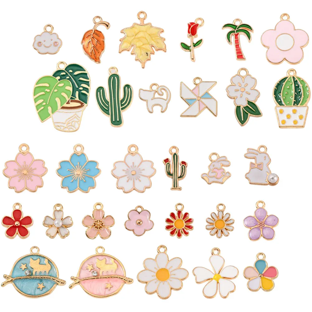 

30Pcs Colorful Plant Flowers Charms Alloy Pendants Jewelry Making Supplies Earrings Necklace Bracelet DIY Decorations
