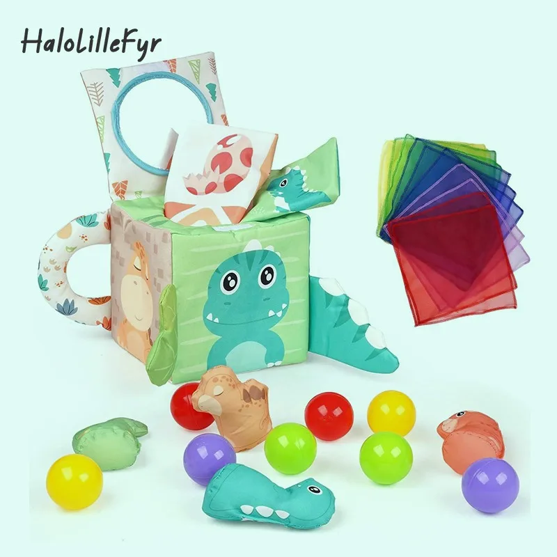 

Baby Soft Cloth Box Cute Sensory Training Toys for Toddlers Educational Montessori Toy with mirror Washable Children Cube Toys