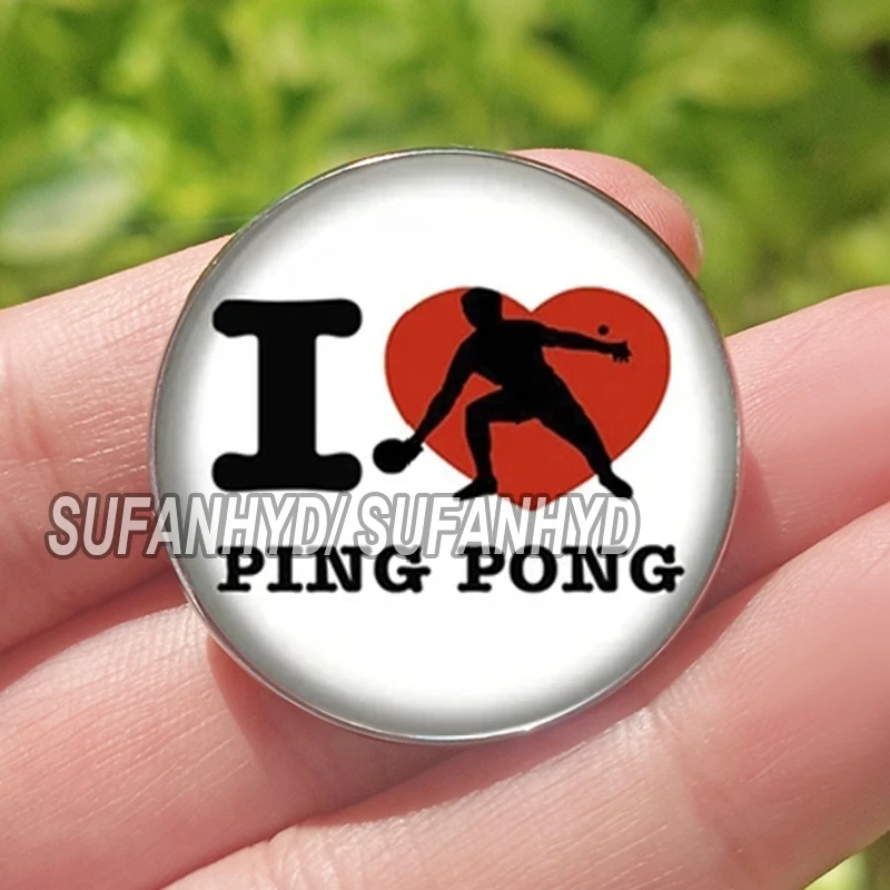 Stainless Steel I Love Table Tennis Brooch Pingpong Pins for Backpack Popular Athletic Sport Jewelry Women Men Pins