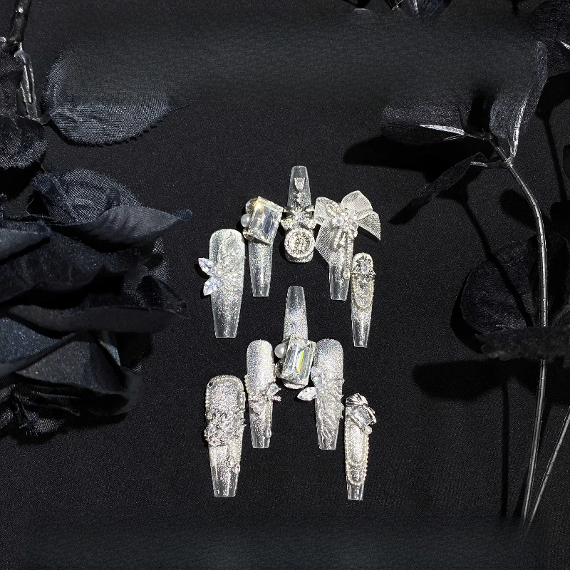 

Hand-worn wedding armor heavy industry cat's eye bow silver swan transfer beads